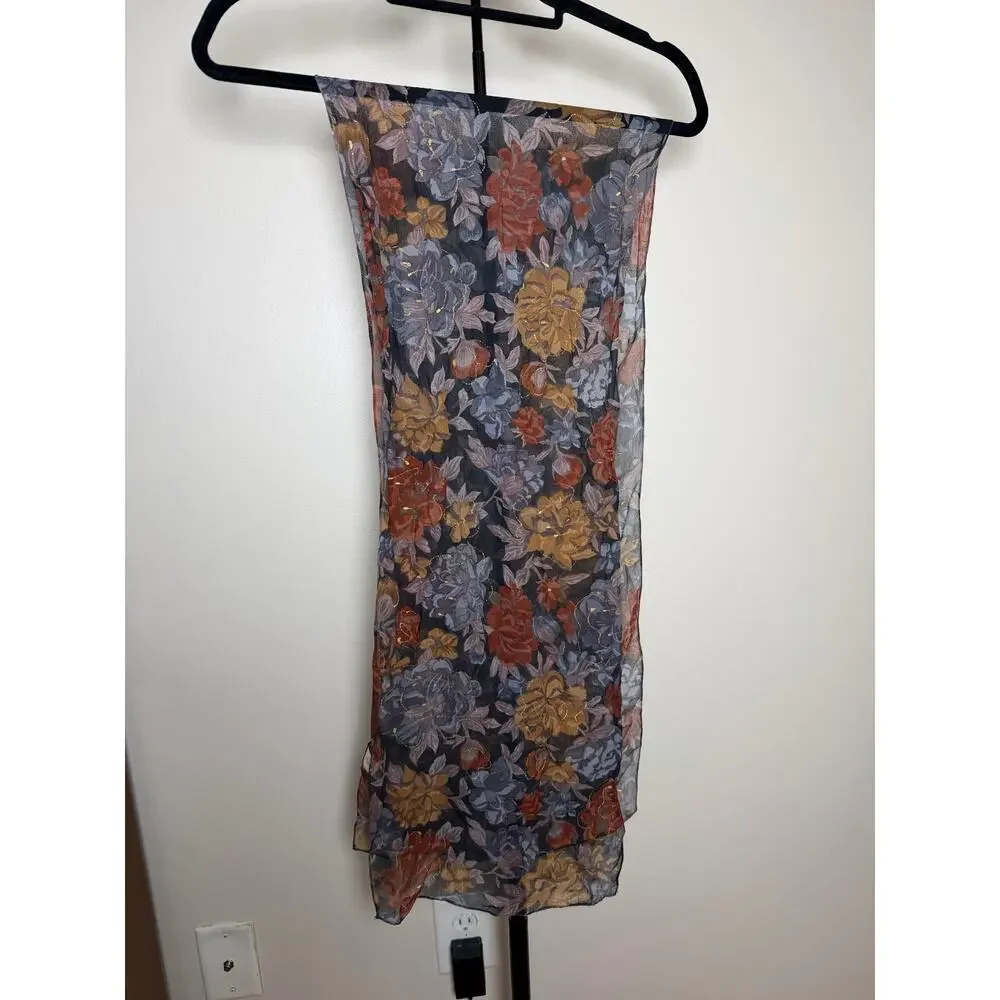 Berkshire 100% Rayon Dark Gothic Floral Scarf with Gold Accents - Picture 3 of 3